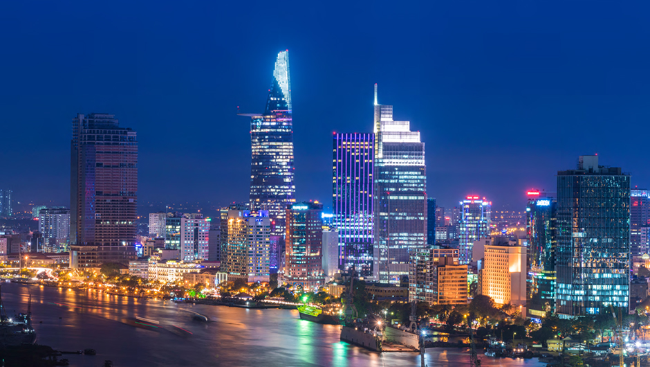 skyscrapers at night