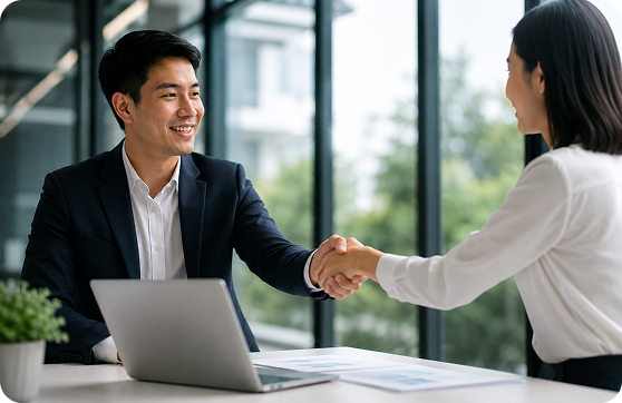 office workers having an agreement over business dealings